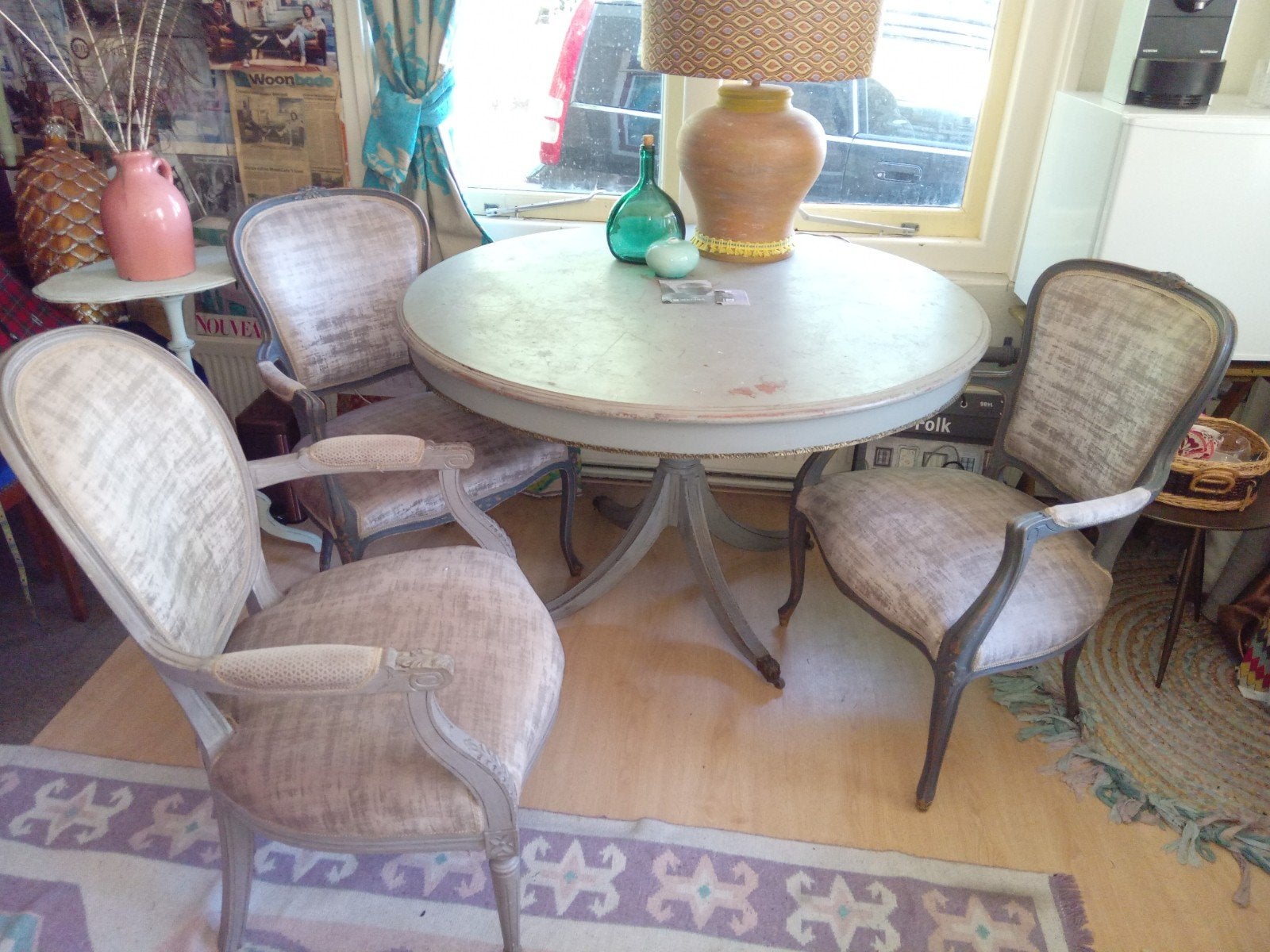 Brocante eetkamer set, Huis en Inrichting, Stoffering | Vloerbedekking, Ophalen, 75 m² of meer, Laminaat