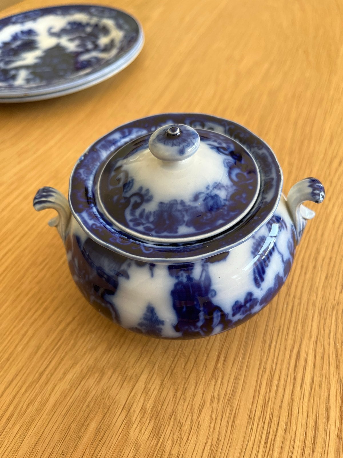 Antieke suikerpot Petrus Regout Hindostan - Flow Blue, Ophalen of Verzenden