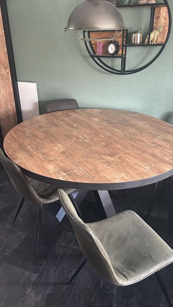 Moderne ronde eettafel met 4 stoelen, Huis en Inrichting, Tafels | Eettafels, Ophalen, 100 tot 150 cm, Rond, Zo goed als nieuw