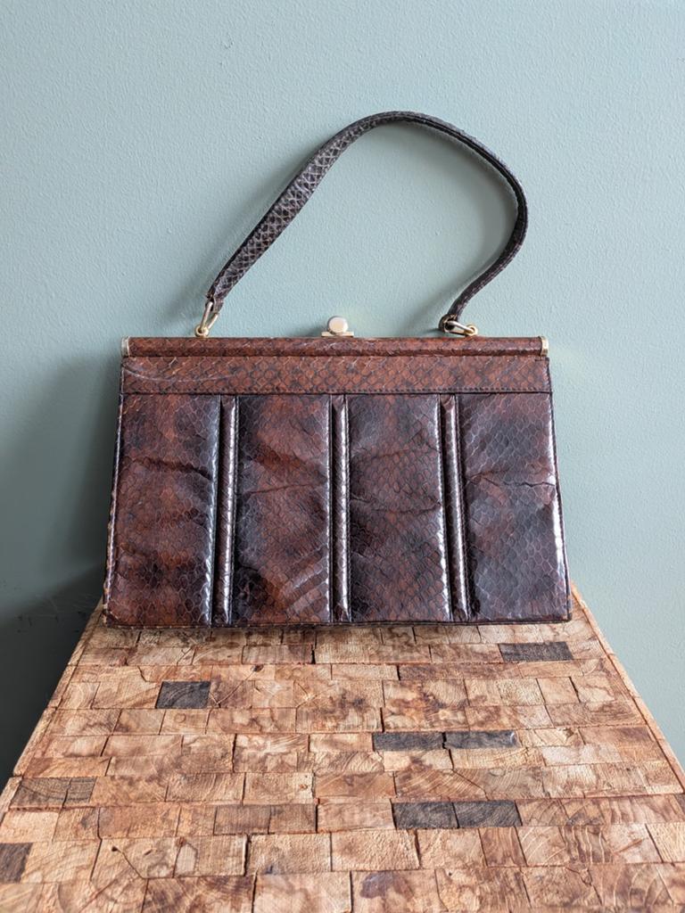 Vintage lederen handtas, Ophalen of Verzenden, Gebruikt, Bruin, Handtas