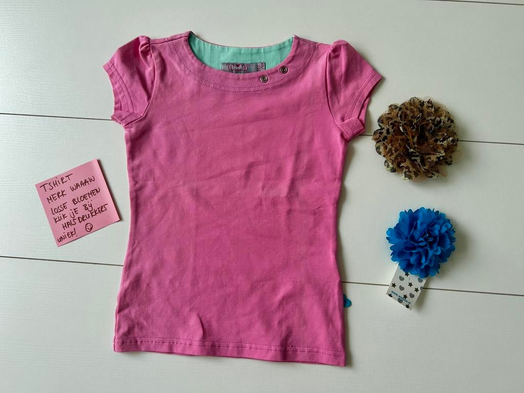 Uniek t-shirt met applicatiesmerk Waaaw maat 122/128, Ophalen of Verzenden, Zo goed als nieuw, Meisje, Shirt of Longsleeve