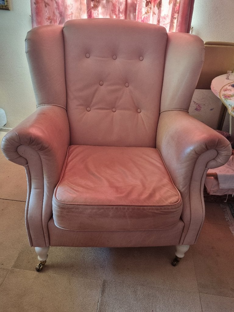 Caramel kleur  leren gecapitonneerde fauteuil  klassiek, Ophalen, Gebruikt, Leer, 75 tot 100 cm