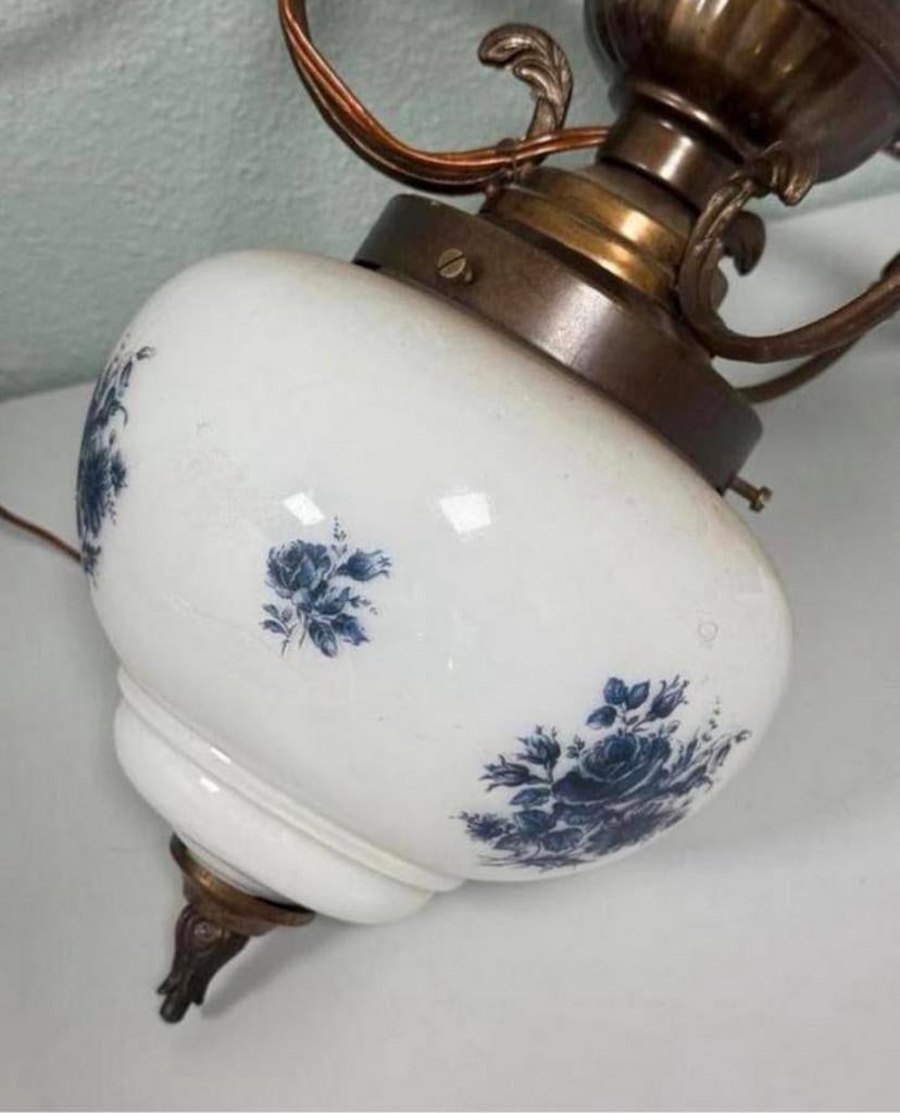 antieke vintage lamp kroonluchter plafondlamp porselein 1950, Antiek en Kunst, Antiek | Lampen, Ophalen of Verzenden