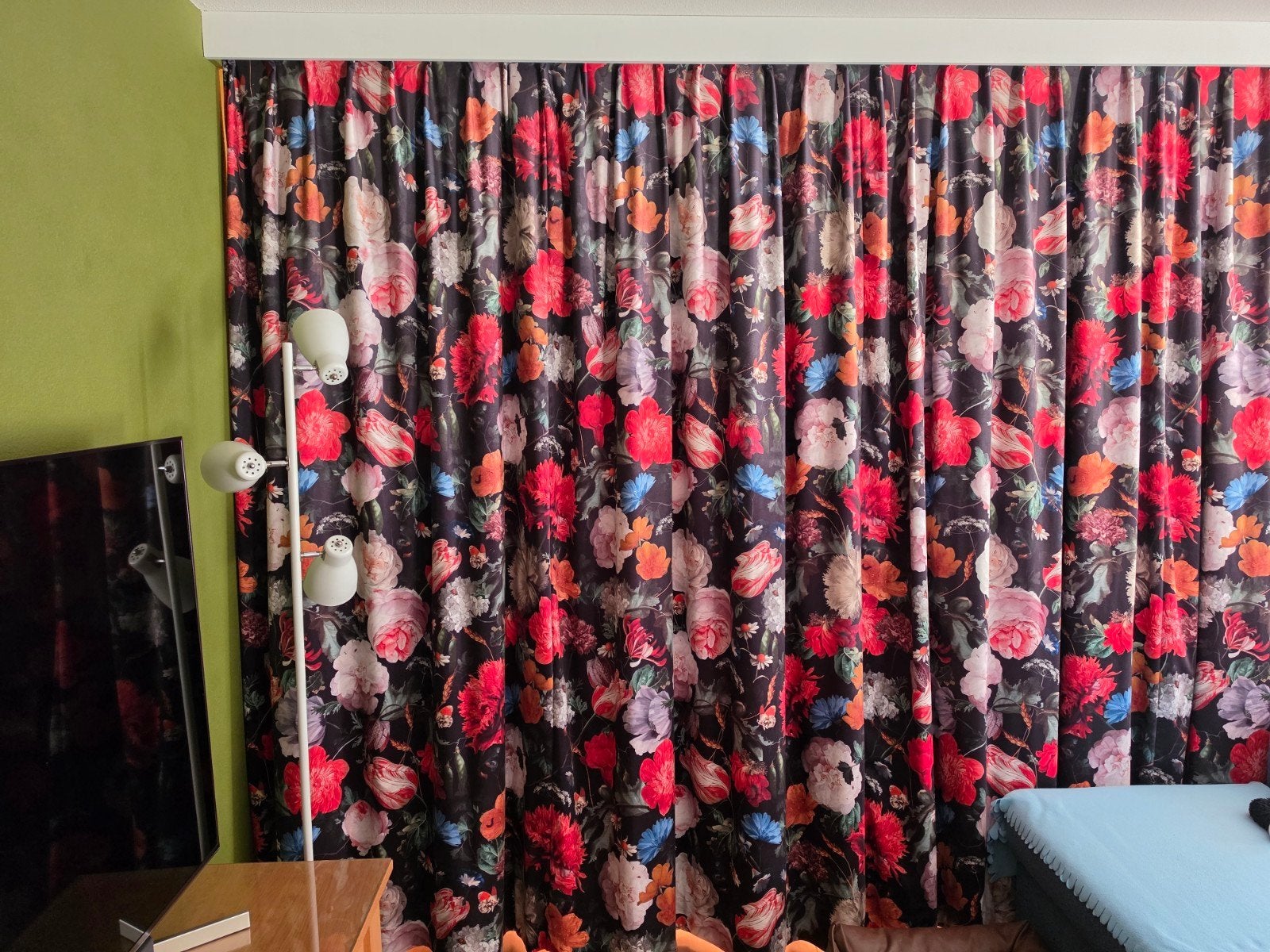 Zeer luxe velours gordijnen met bloemenprint, verduisterend, Fluweel, Ophalen of Verzenden, Gebruikt, Overgordijn
