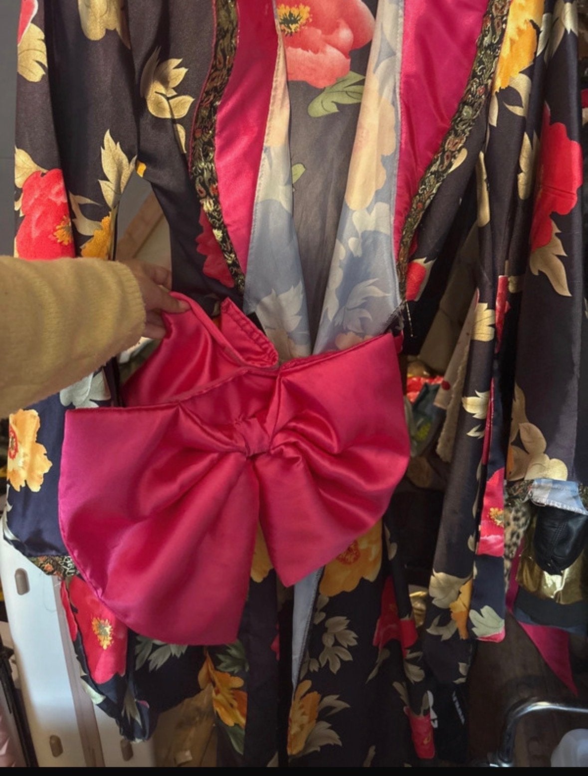 Chinees verkleedjurk met bloemenprint en strikband, Maat 38/40 (M), Meerkleurig, Ophalen of Verzenden, Gedragen