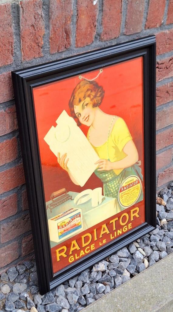 Reclame karton van merk Radiator stijfsel voor de was/strijk, Verzamelen, Ophalen, Reclamebord, Gebruikt, .