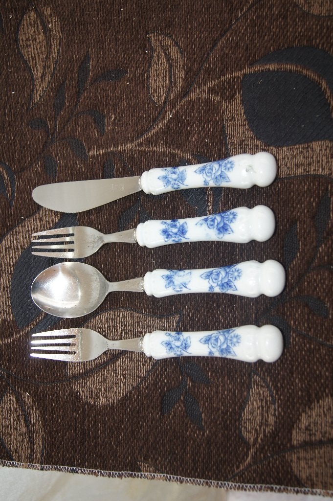 Bestekset met delfs blauw / Tinnen pollepel, Ophalen of Verzenden