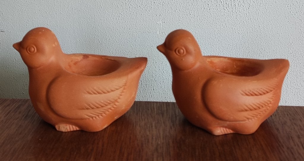 2 aardewerk waxinelichtjes eenden, Ophalen of Verzenden, Gebruikt