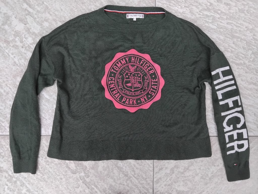 Tommy Hilfiger trui groen kort maat 152 cropped truitje, Meisje, Trui of Vest, Ophalen of Verzenden, Tommy Hilfiger