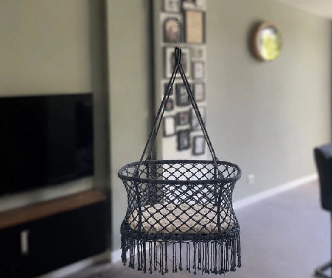Bohemian Macrame Hangwieg voor Baby's - Grijs, Ophalen of Verzenden, Zo goed als nieuw, Wieg