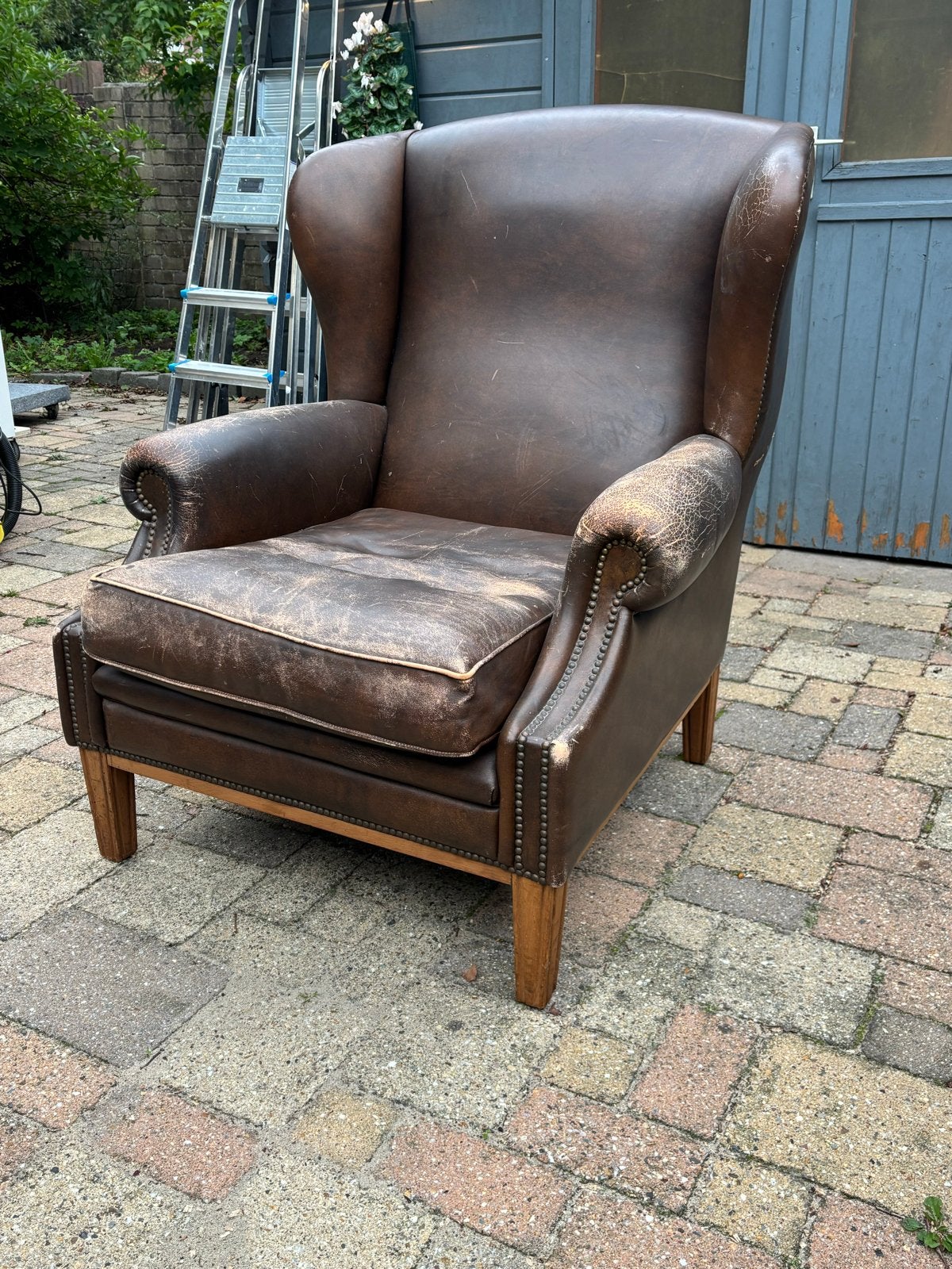 Engelse Leren Wingback Fauteuil - Opknapper, Ophalen