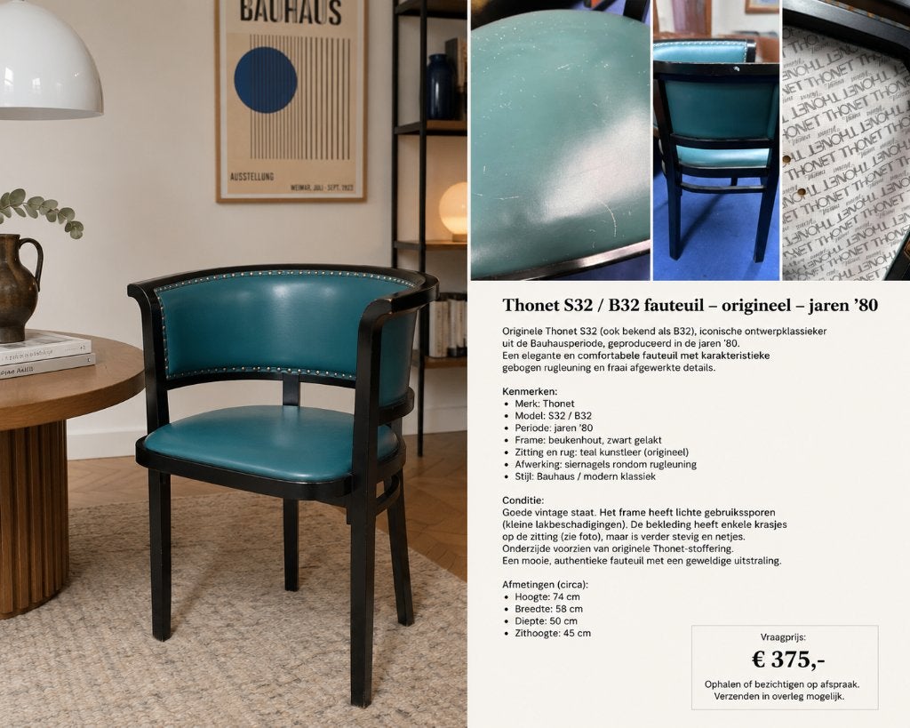 M Kammerer voor Thonet jaren 70-80 Art Deco style, Gebruikt, Zwart, Postmodern Art Deco Klassiek Tijdloos, Eén