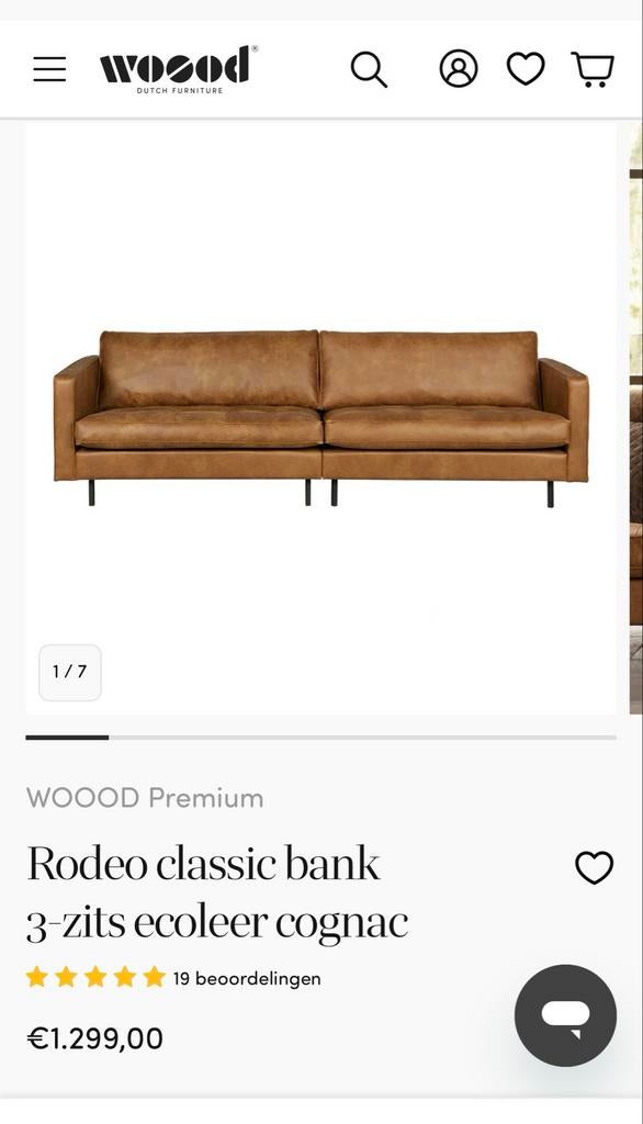 Mooie Rodeo Classic 3-zits bank in cognac eco-leer, 250 tot 300 cm, Driepersoons, Ophalen of Verzenden, Zo goed als nieuw