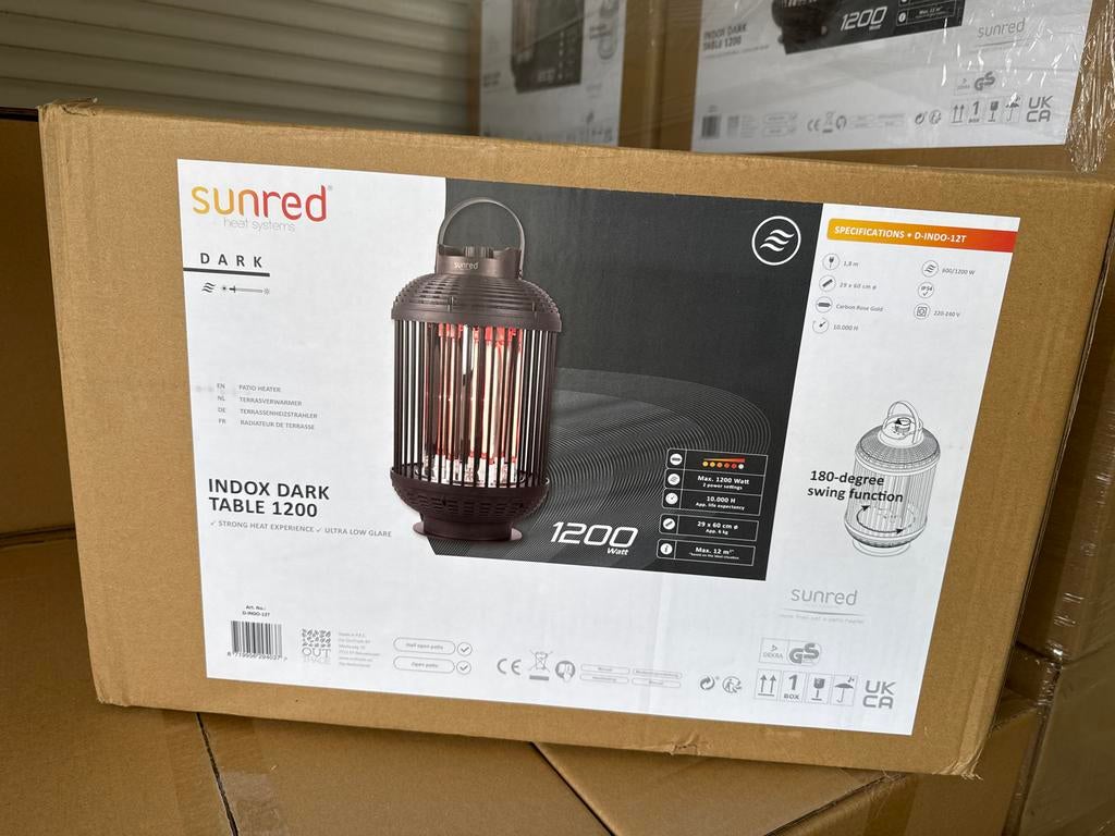 Sunred Indox Dark Table 1200 Terrasverwarmer, Tuin en Terras, Terrasverwarmers, Nieuw, Elektrisch, Vloer, Draaibaar, Ophalen of Verzenden