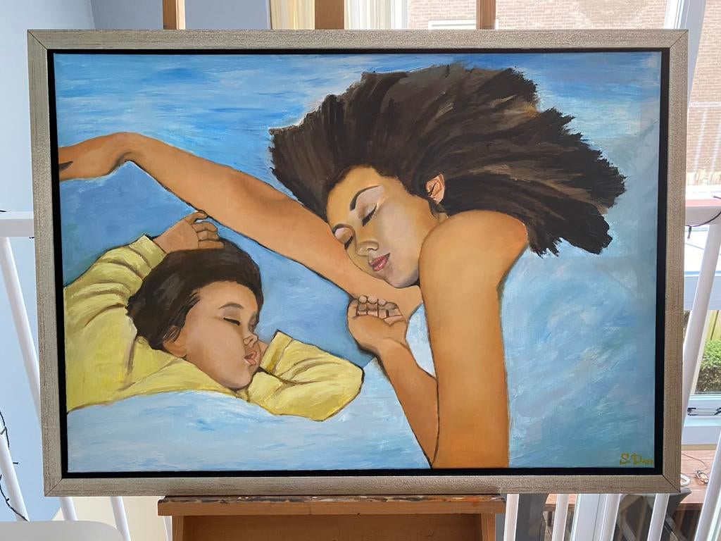 Olieverf kunst in baklijst. 100X70 cm, Ophalen