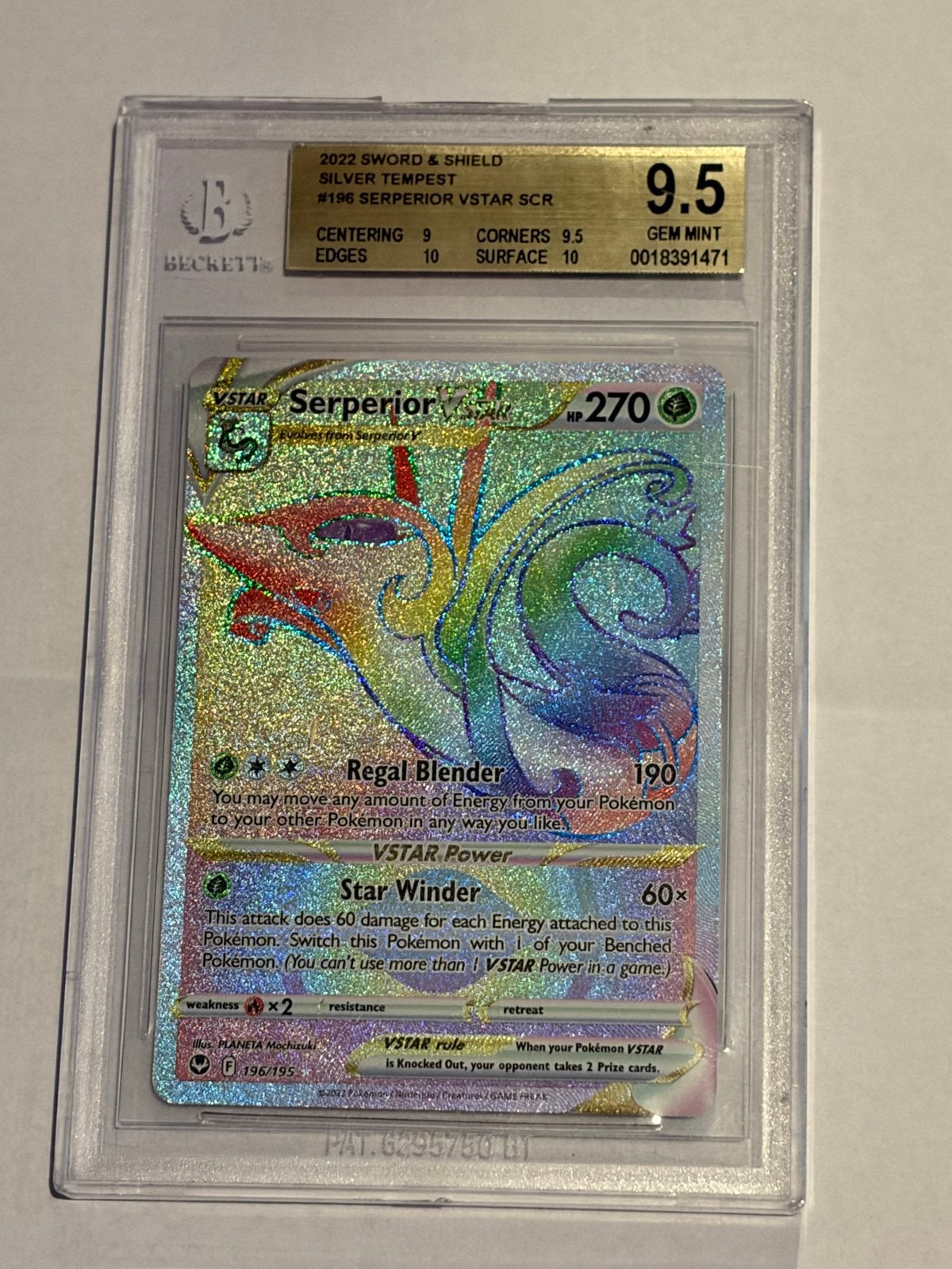 Serperior VSTAR SCR 196/195 BGS 9.5 Gem Mint Pokémon Kaart, Ophalen of Verzenden, Nieuw, Losse kaart, Foil