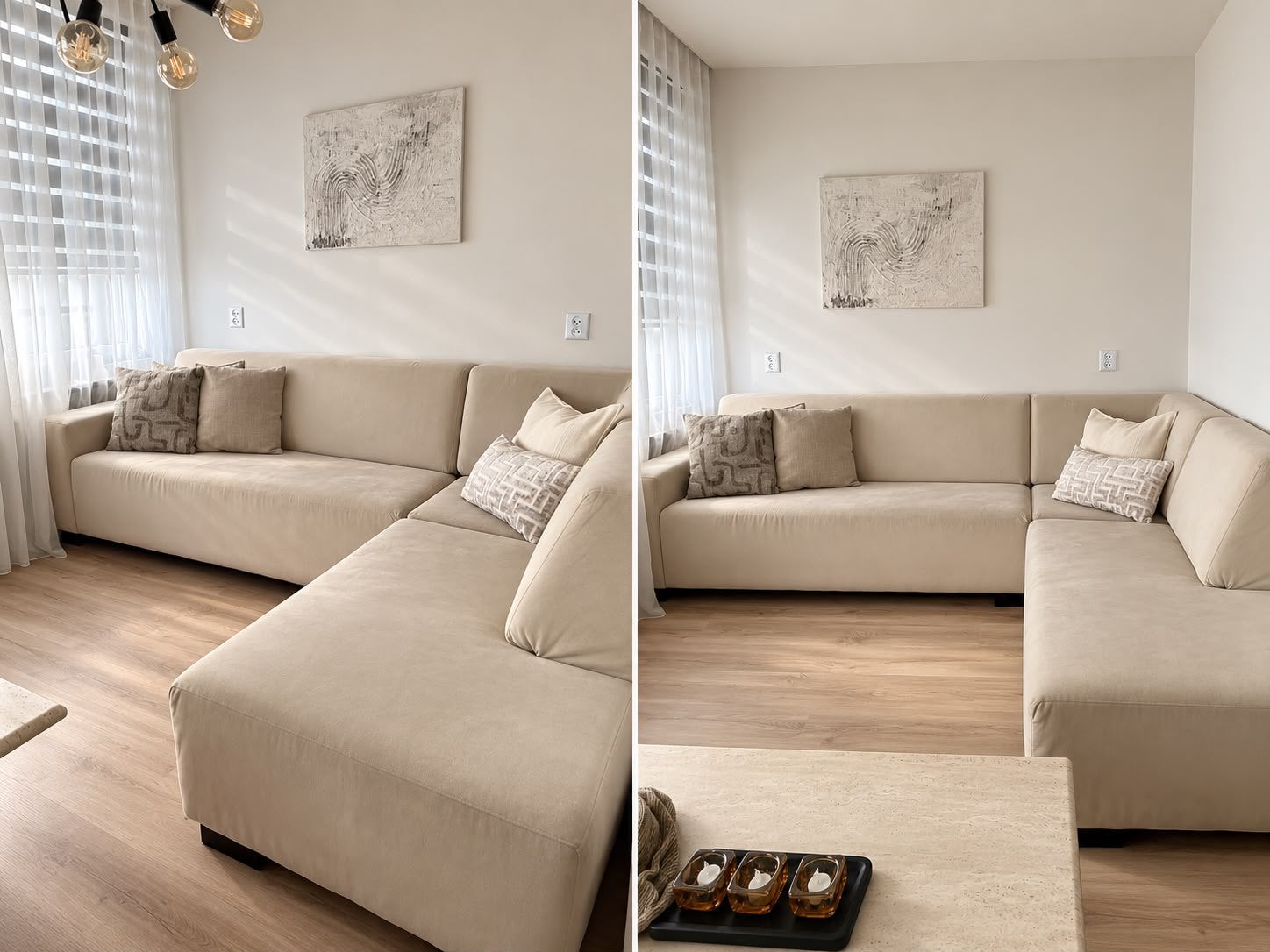 Beige hoekbank, Ophalen, Gebruikt, Hout, Japandi