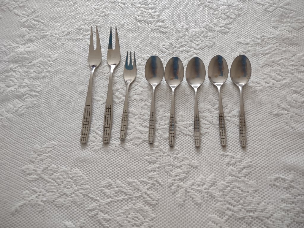 gero zilmeta 516 (blokjes) vorkjes en lepeltjes, Ophalen of Verzenden, Gebruikt, Rvs of Chroom