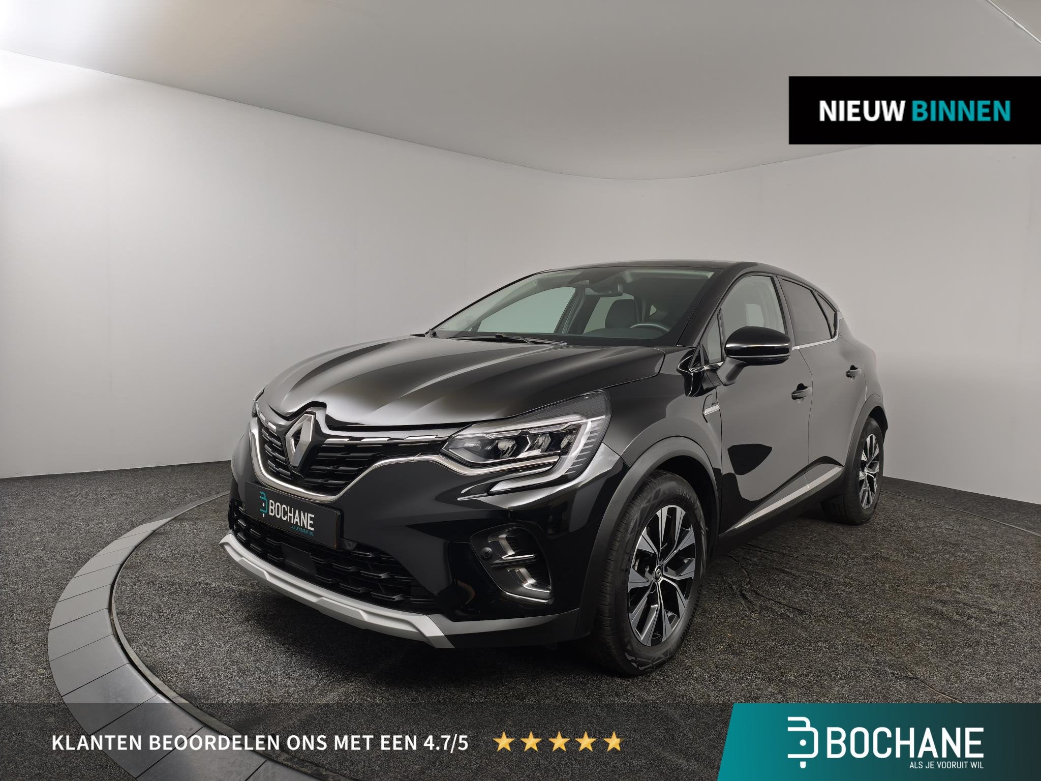 Renault Captur 1.6 E-Tech full hybrid 145 techno | Navigatie, Auto's, Gebruikt, Leder en Stof, Zwart, Origineel Nederlands