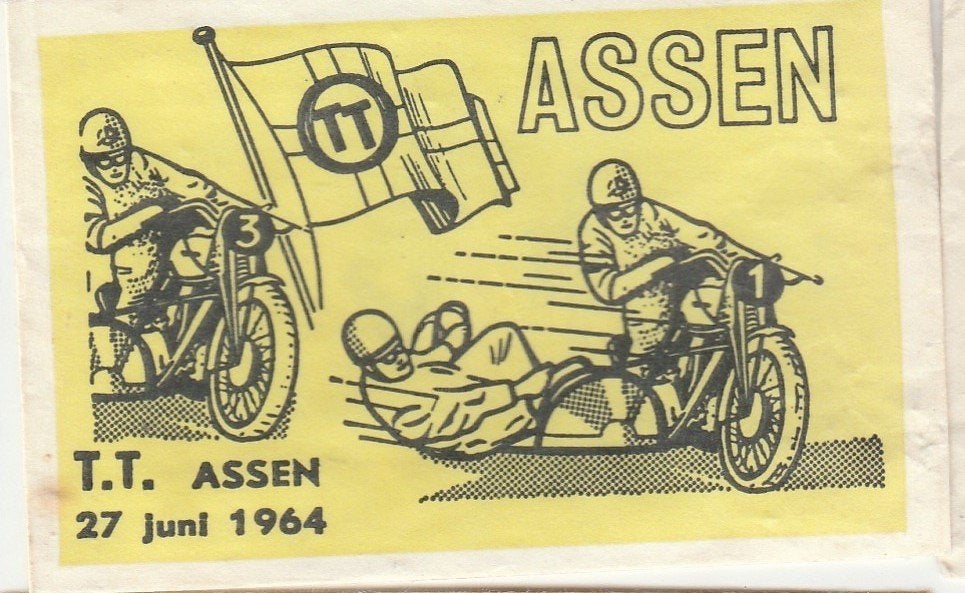 TT Assen 1964 - zijspan motorcross finishvlag, Ophalen of Verzenden