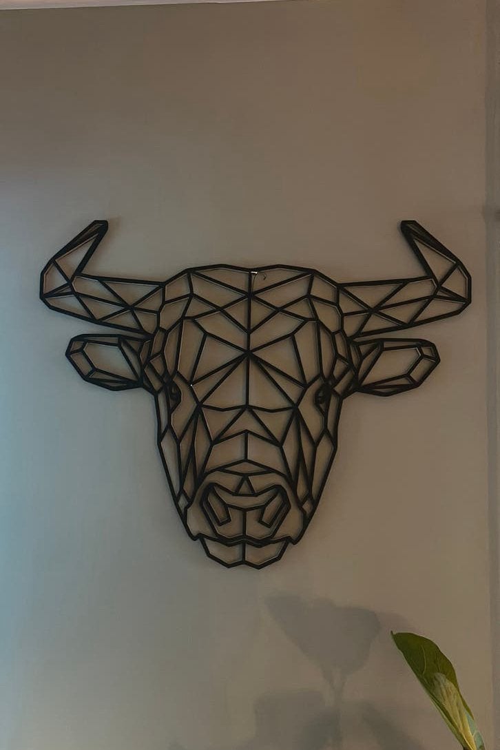 Geometrische stier,/ houten wanddecoratie, Ophalen, Zo goed als nieuw
