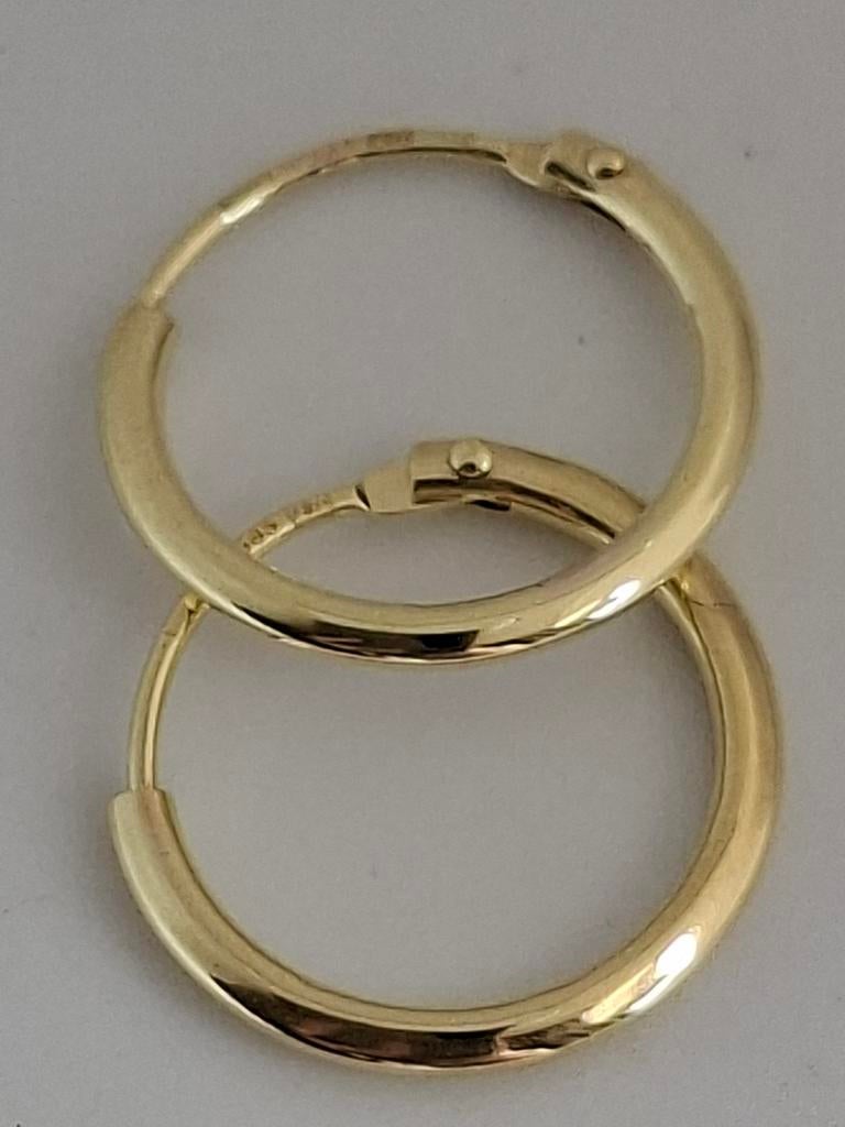 Gouden oorringen 14 karaat gouden creolen 13 mm doorsnede, Sieraden, Tassen en Uiterlijk, Oorbellen, Ophalen of Verzenden, Goud