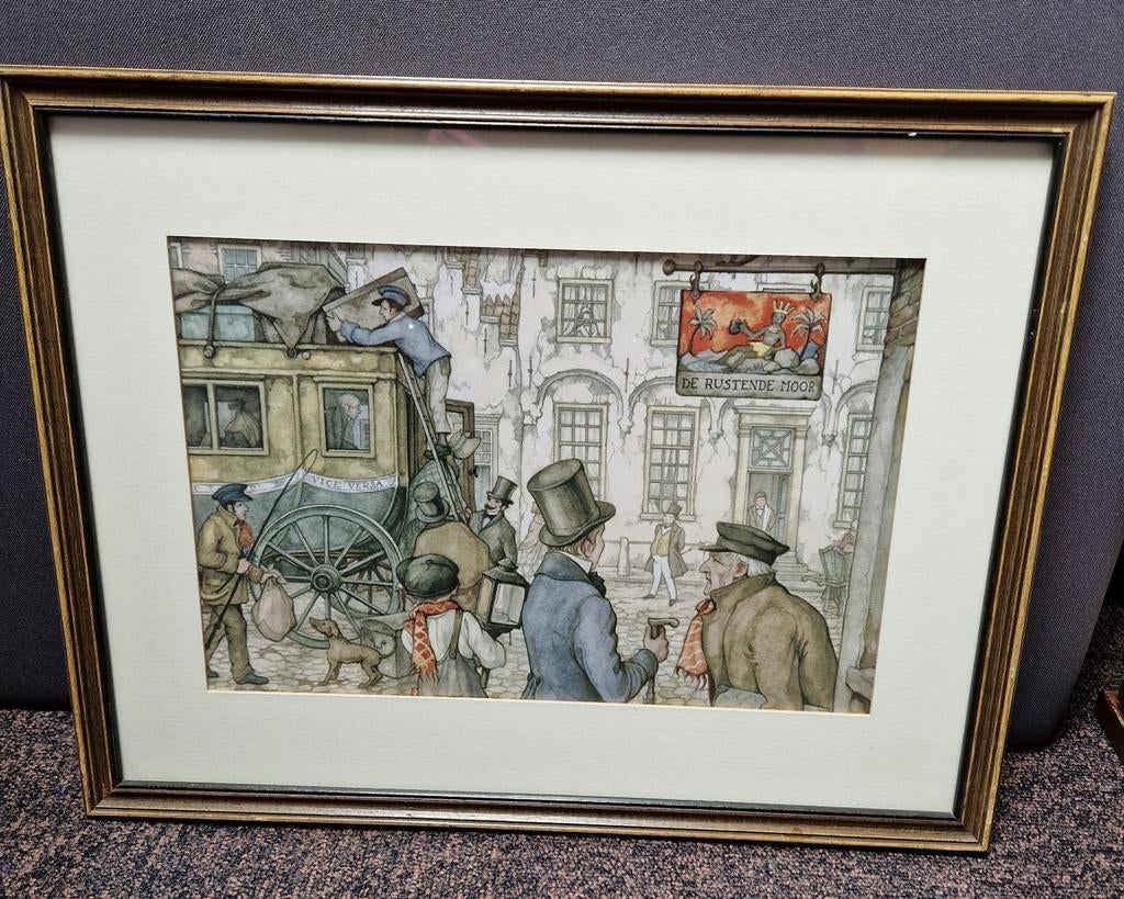 Ingelijste prenten van Anton Pieck, Gebruikt, Achter glas, Papier/karton, Klassiek