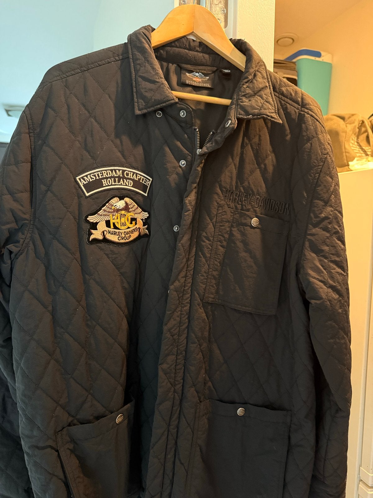 Harley Davidson motorjas 2XL met patches en gewatteerde voer, Ophalen of Verzenden, Tweedehands, Heren, Jas | textiel