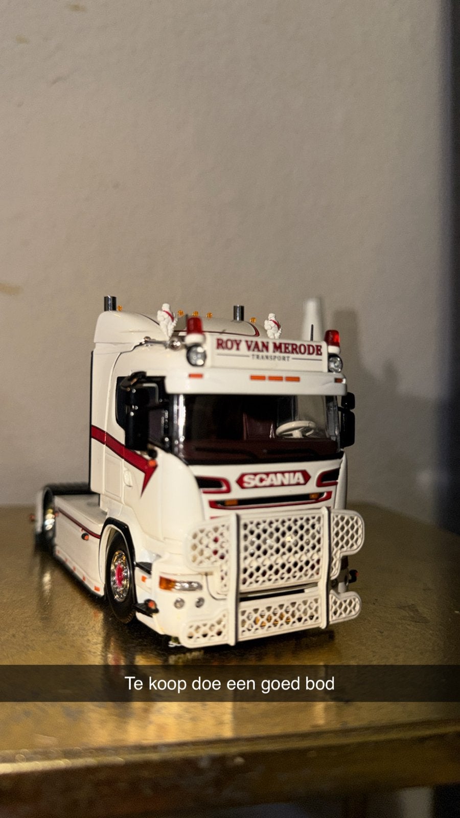 Scania V8 Roy van Merode Transport modeltruck met doos, 1:32 tot 1:50, Zo goed als nieuw, Truck, Ophalen