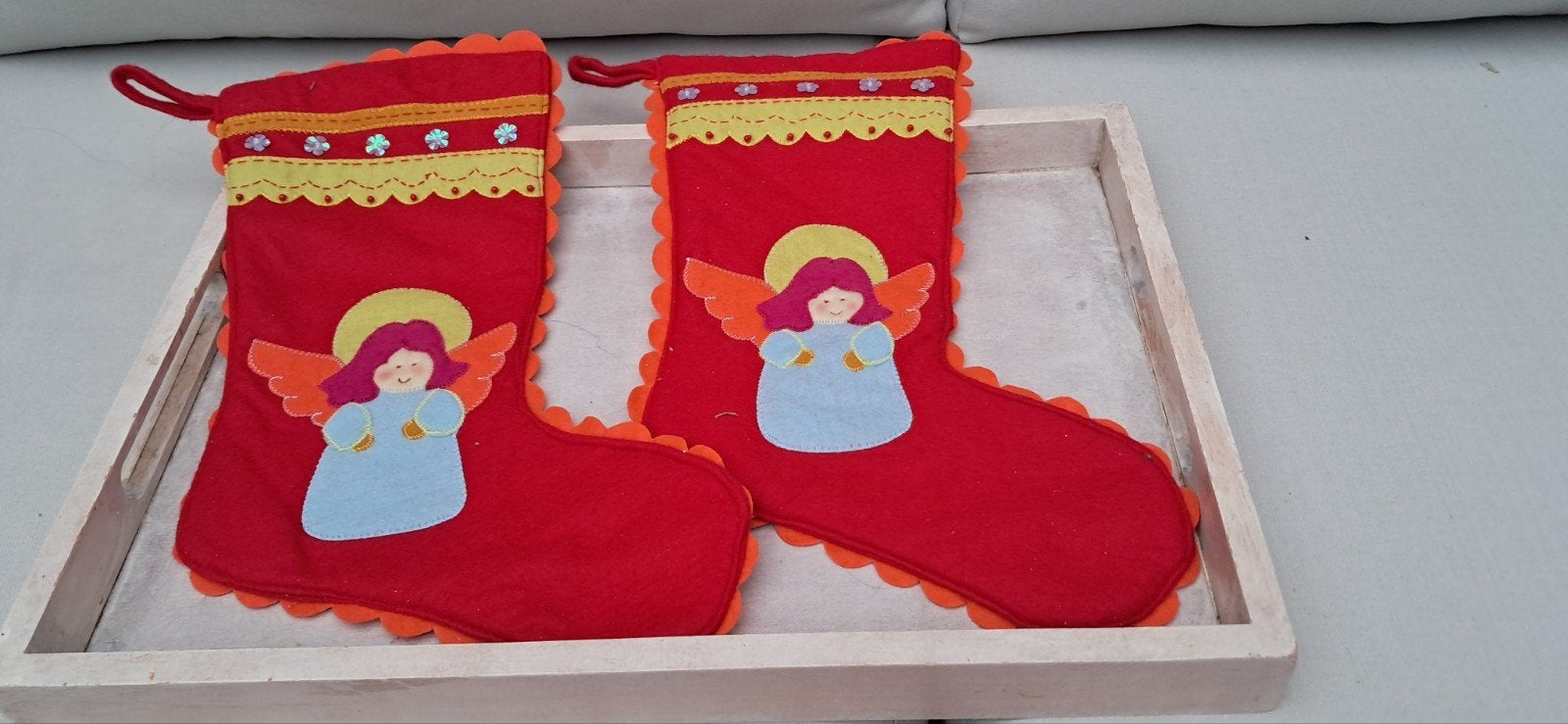 kerstsokken rood/ oranje, Ophalen of Verzenden, Zo goed als nieuw