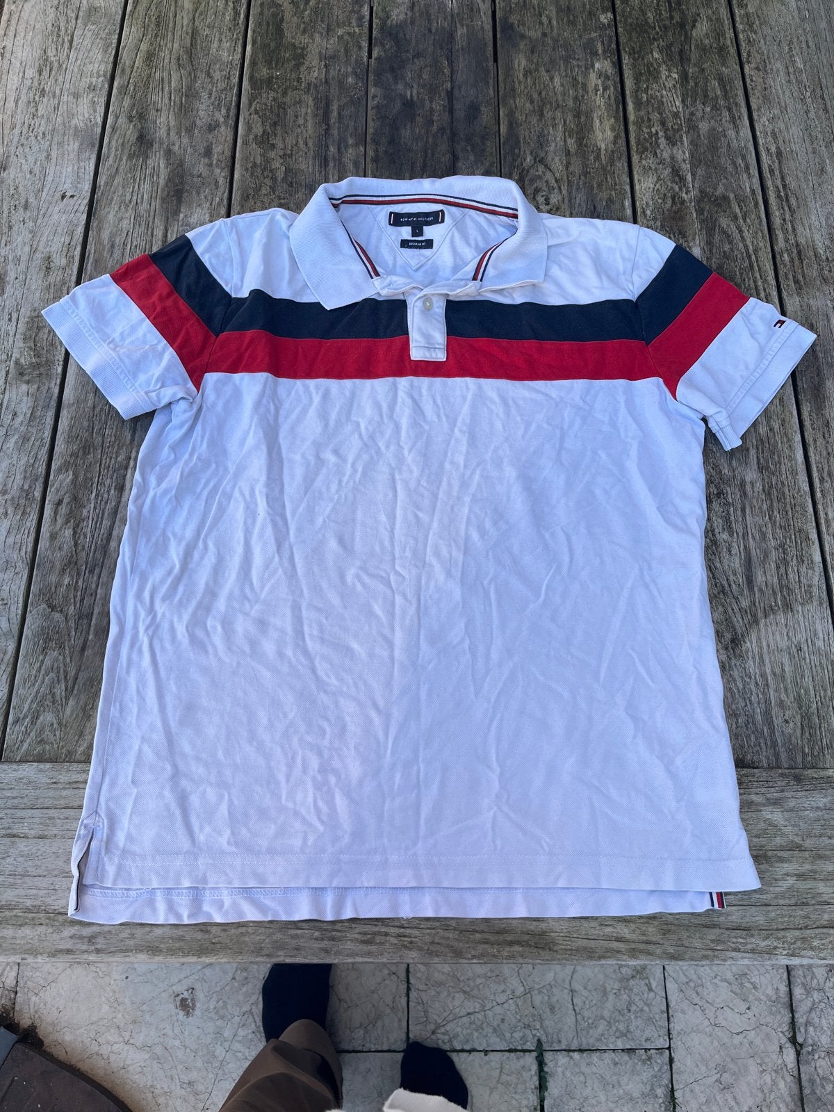 Tommy Hilfiger Polo Shirt - Gedragen, nog prima, Ophalen of Verzenden, Gedragen, Maat 52/54 (L), Wit