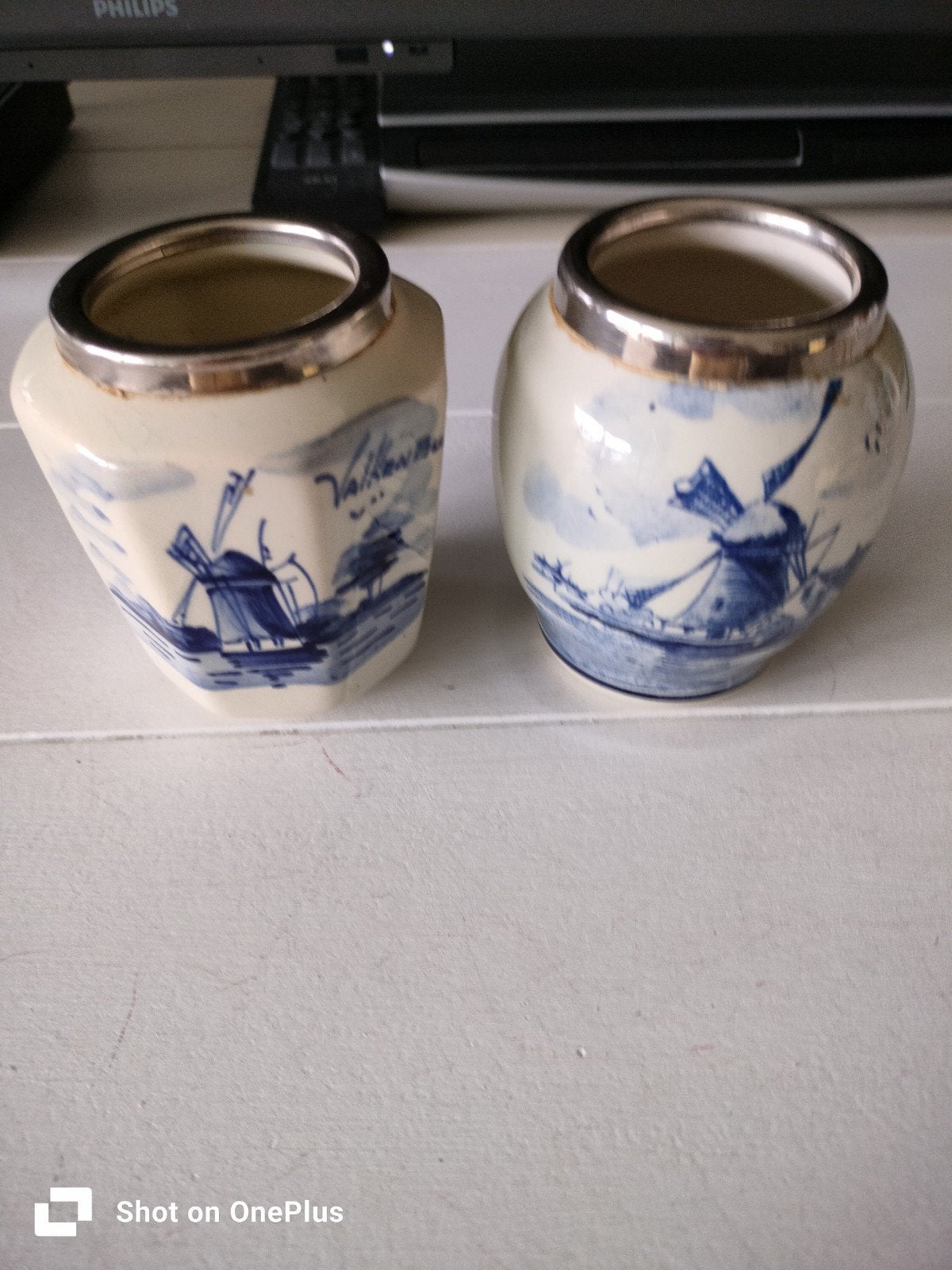 2 vintage Delfts blauwe lepelvaasjes., Antiek en Kunst, Ophalen of Verzenden