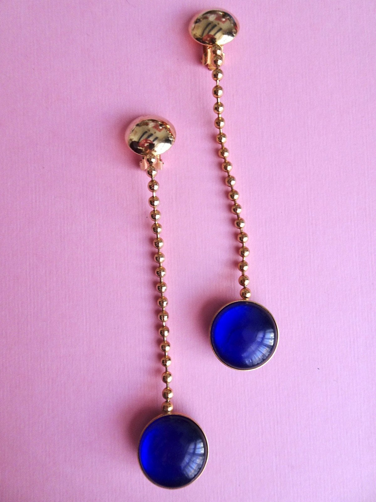 jwg Lange vintage 80s statement oorbellen blauw goud verguld, Sieraden, Tassen en Uiterlijk, Verzenden, Overige materialen, Oorbellen