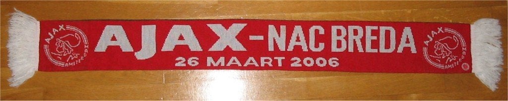voetbalsjaal AJAX - NAC Breda wedstrijdsjaal 26-03-2006, Ophalen of Verzenden, Zo goed als nieuw, Ajax, Vaantje of Sjaal