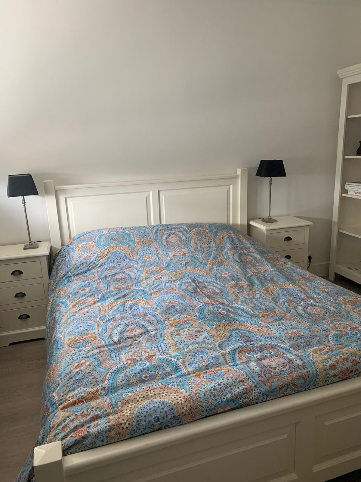 Tweepersoonsbed Auping bodem, 2 kastjes en ladenkast, Huis en Inrichting, Slaapkamer | Bedden, Ophalen, Gebruikt, Landelijk modern