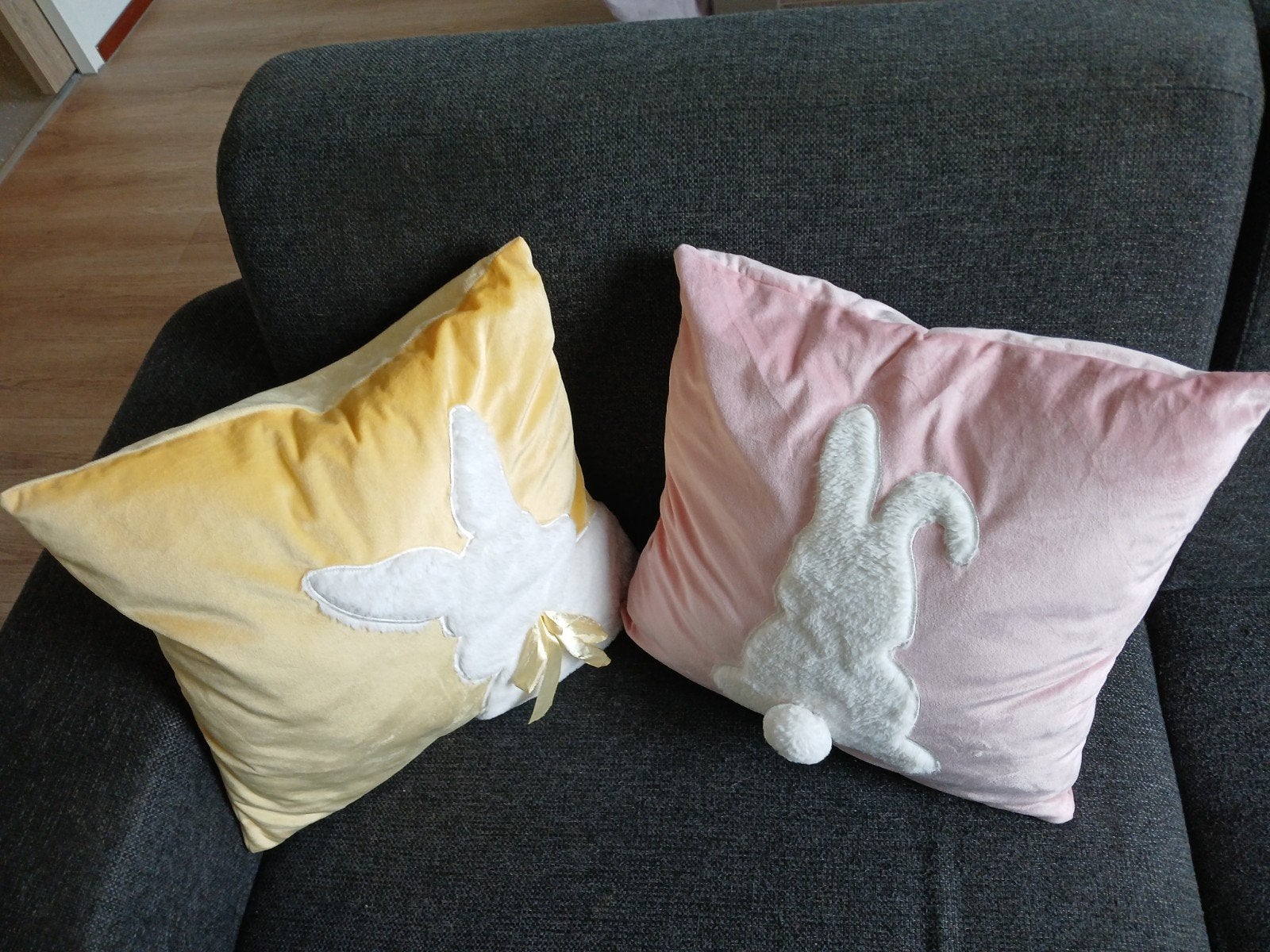 Set van 2 decoratieve kussens met paasfiguren, Ophalen, Meerkleurig, Met print, Vierkant