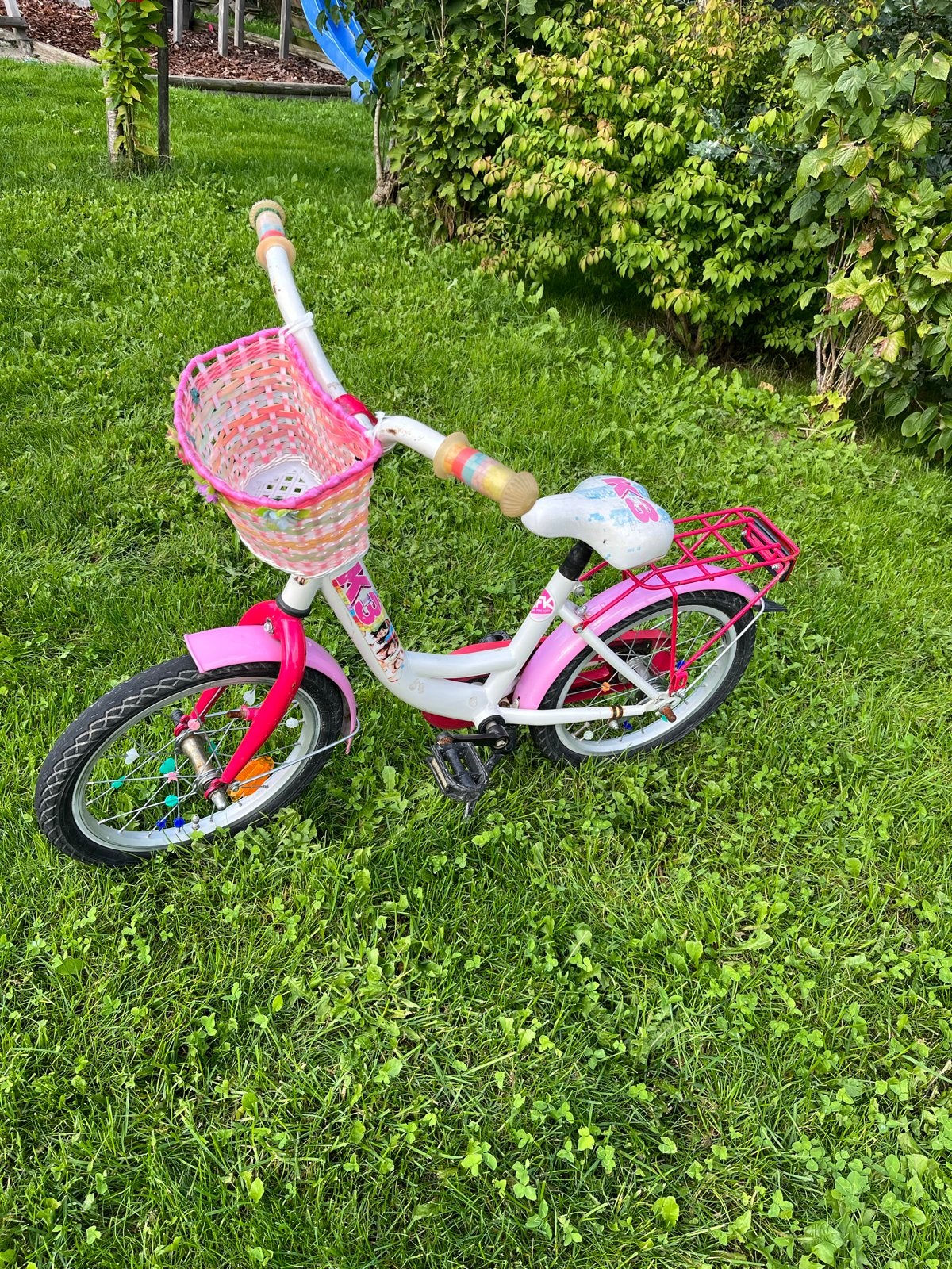 K3 Kinderfiets 16 inch met mandje en bagagedrager, Fietsen en Brommers, Ophalen, Gebruikt, Terugtraprem, 16 tot 20 inch