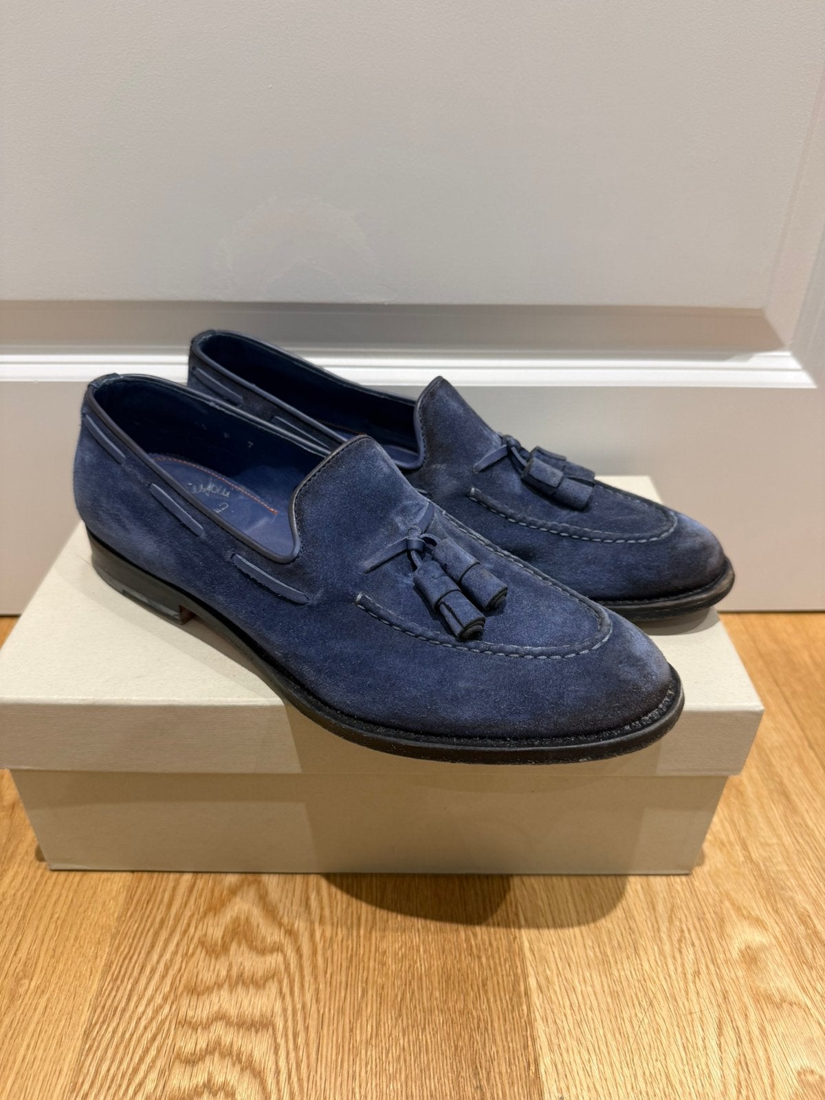 Santoni Tassel Loafers | UK 7 | (168), Loafers, Zo goed als nieuw, Verzenden, Blauw