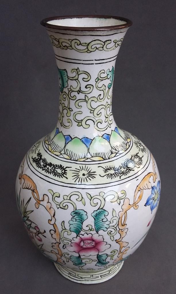20ste eeuw Famille Rose Cloisonne Chinese Vaas Canton Kanton, Ophalen of Verzenden