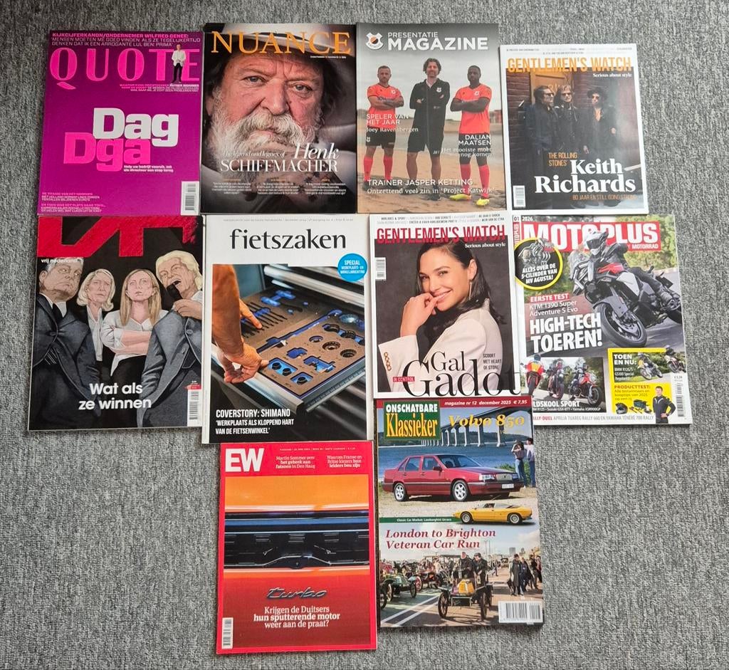 10 diverse tijdschriften voor mannen: Quote, Nuance, Motor, Boeken, Ophalen of Verzenden, Nieuw, Sport en Vrije tijd