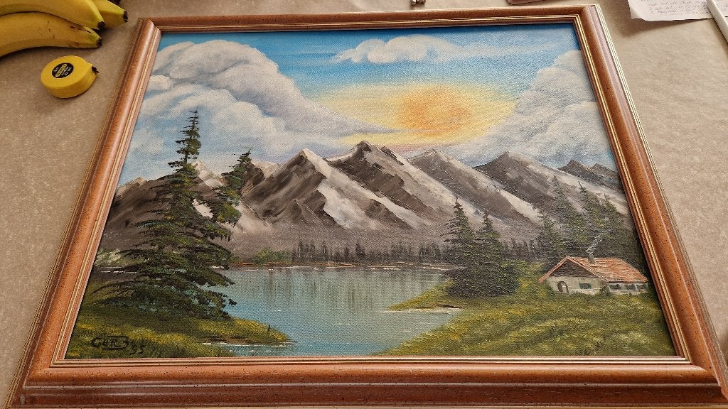 schilderij op doek berg landschap, Ophalen of Verzenden, Gesigneerd, Landschap