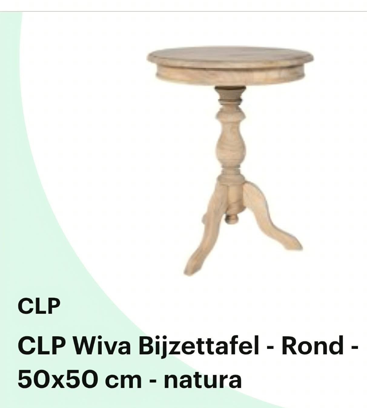 CLP Wiva Bijzettafel - Rond - 50x50 cm - natura, 45 tot 60 cm, Minder dan 55 cm, Rond, Nieuw