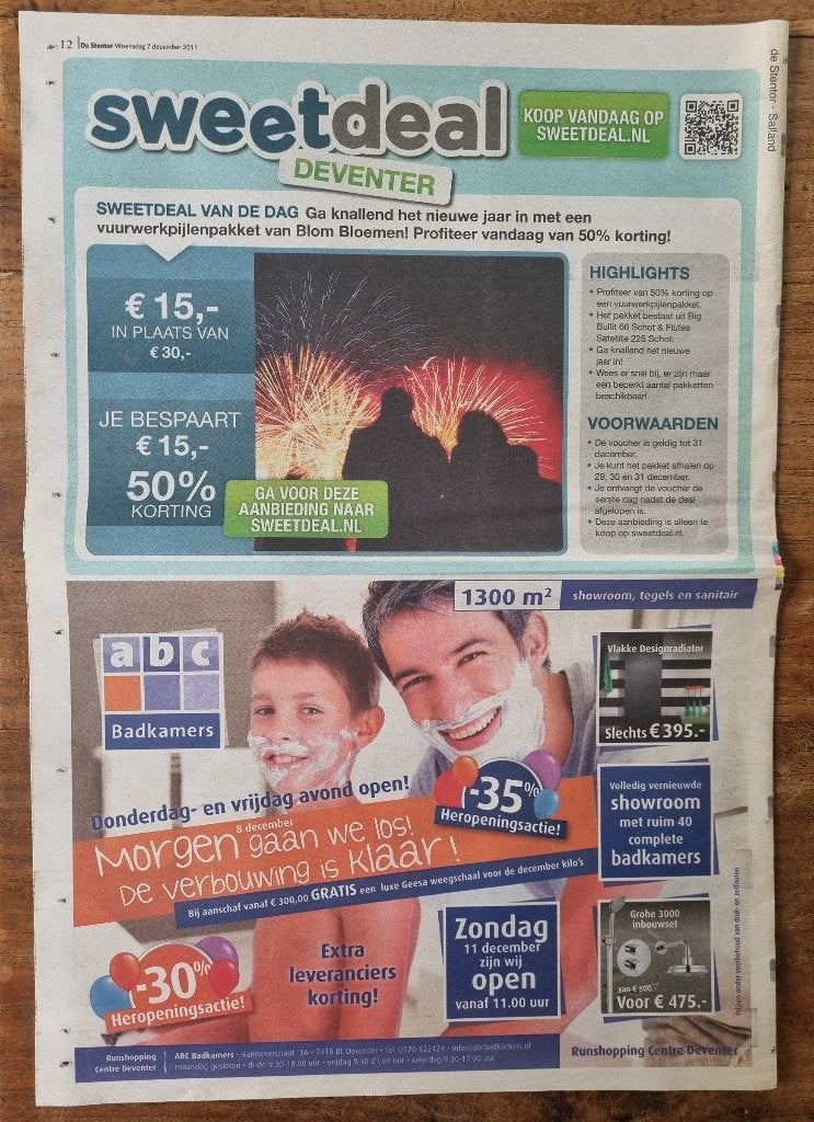Advertentie vuurwerk sweetdeal (2011), Ophalen of Verzenden, 1980 tot heden, Knipsel(s)