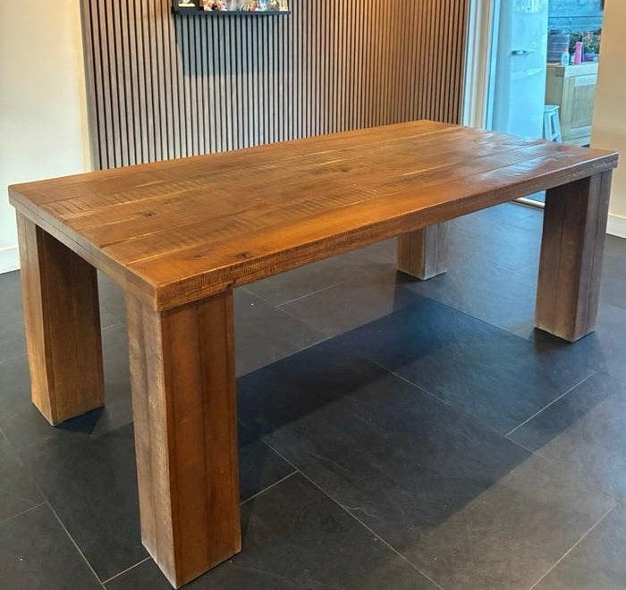 Massieve eiken tafel 200x90, Ophalen, 200 cm of meer, 50 tot 100 cm, Zo goed als nieuw