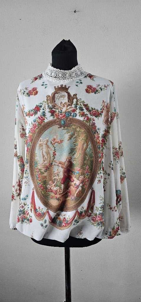 Addy blouse met barokprint,kanten kraag - Maat XXL (16125), Addy, Wit, Maat 46/48 (XL) of groter, Ophalen of Verzenden