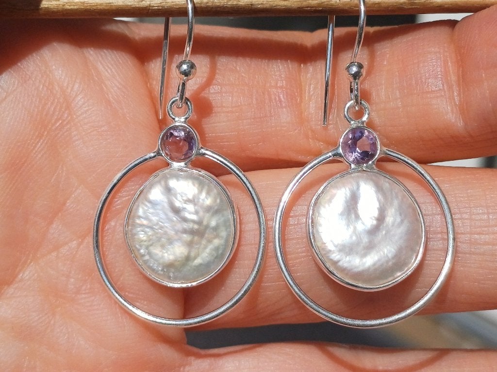 Vanoli 925 zilveren oorbellen met baroque parels en amethist, Daiva1973@hotmail.com, Vanoli, Nieuw, Ophalen of Verzenden