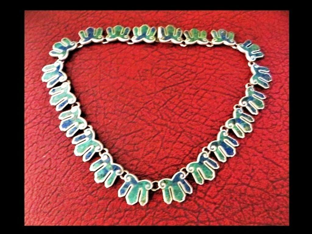 Bijzonder Mexicaanse Zilveren Collier Malachiet/Lapislazuli!, Sieraden, Tassen en Uiterlijk, Antieke sieraden, Verzenden, Zilver