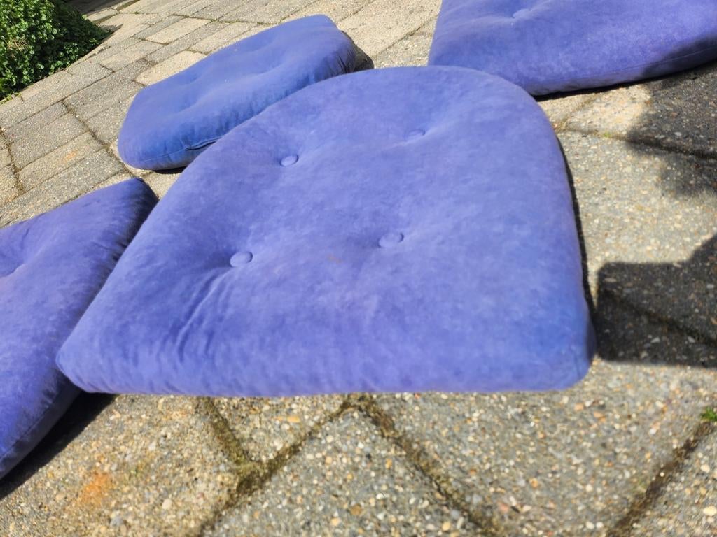 Set van 4 blauwe kussens voor buitenstoelen, Ophalen, Gebruikt