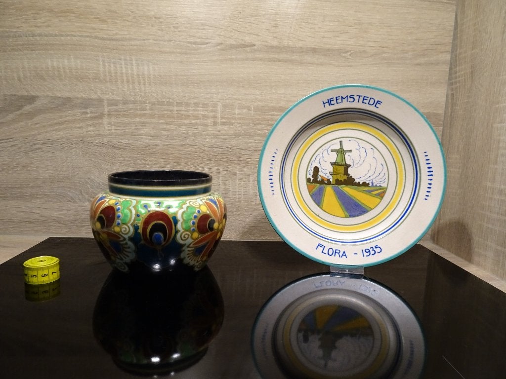 Antiek plateel bord en pot, Antiek en Kunst, Ophalen of Verzenden