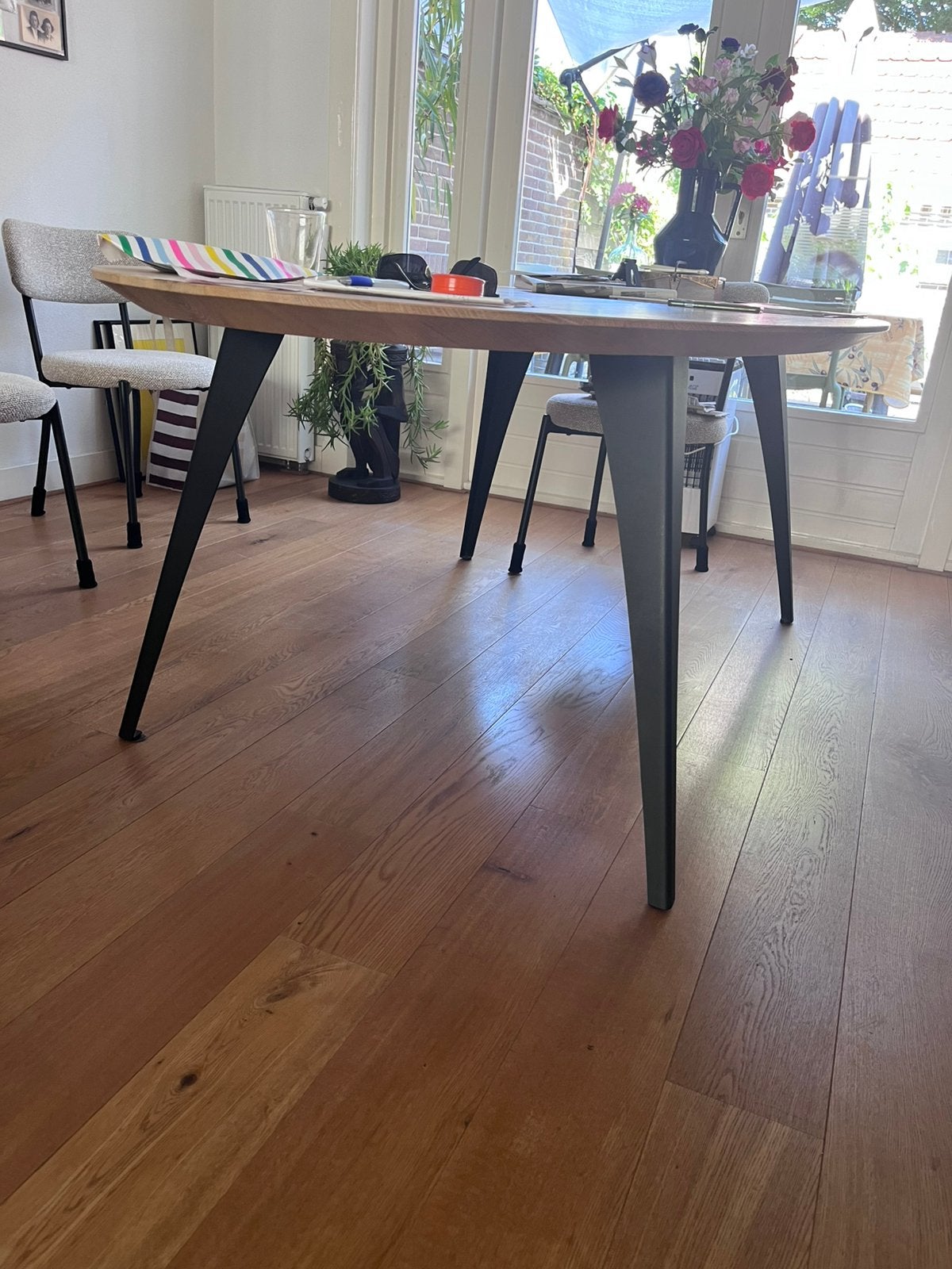 4 zwart gepoedercoate tafelpoten - Table du Sud, Huis en Inrichting, Tafels | Eettafels, Ophalen, Rond, Tot twee personen, 50 tot 100 cm